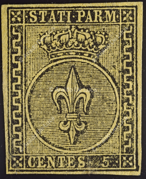 Francobollo del Ducato di Parma con il giglio borbonico-estense