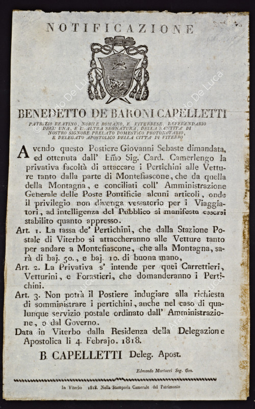 Notificazione di Benedetto de Baroni Capelletti
