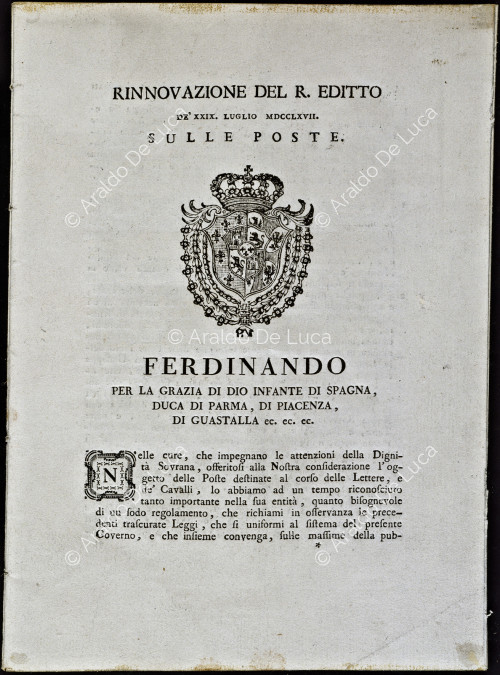Rinnovazione del R. Editto de' 29 luglio 1767 sulle Poste