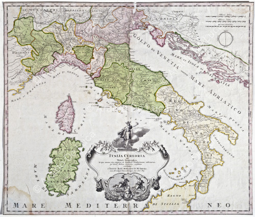 Cartina d'Italia con le stazioni di posta