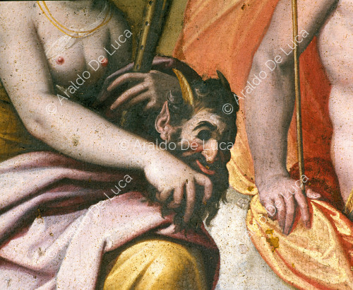 Jupiter triumphant between Terpsichore and Minerva. Detail