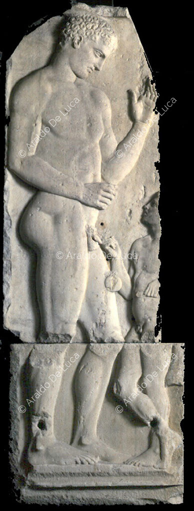 Funerary stele with athlete and servant
