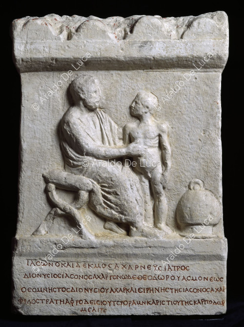 Relief with medical examination scene