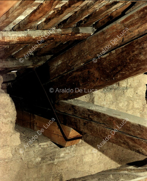 Wooden trusses supporting the roof