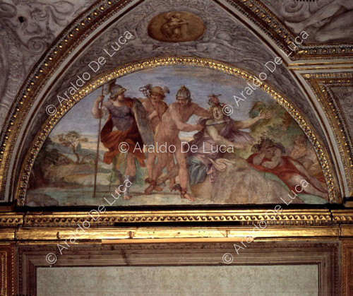 Le Camerino d'Hercule. Fresque murale. Lunette avec Persée et Méduse