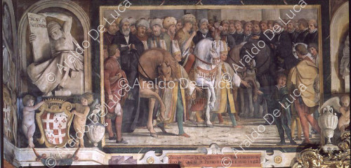 Historias de los Caballeros de la Orden de Malta. Zizzimi, hermano del Gran Turco, se reúne con el Gran Maestre Pierre d'Aubusson en Rodas en 1482.