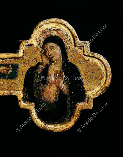 Croce dipinta su due versi, particolare con Madonna addolorata