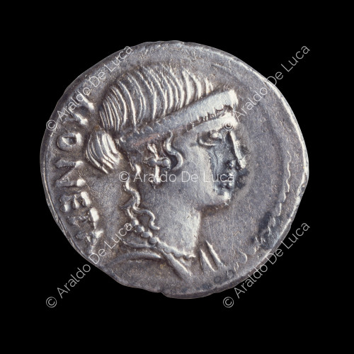 Tête de Junon Monnaie, Denier républicain romain de T. Carisius