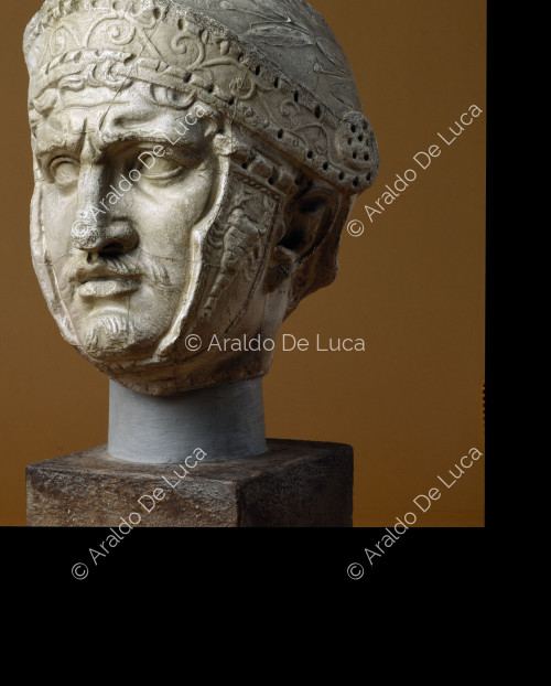 Helmeted head of a Roman officer