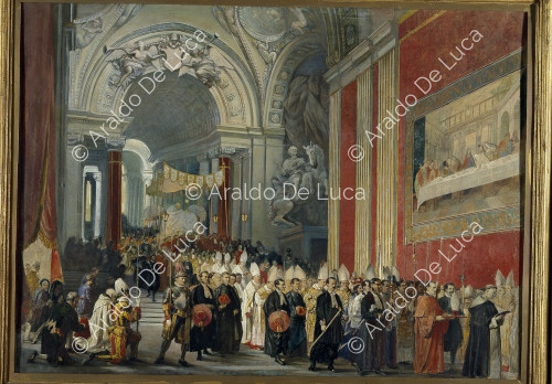 Pío IX desciende de la Scala Regia del Vaticano