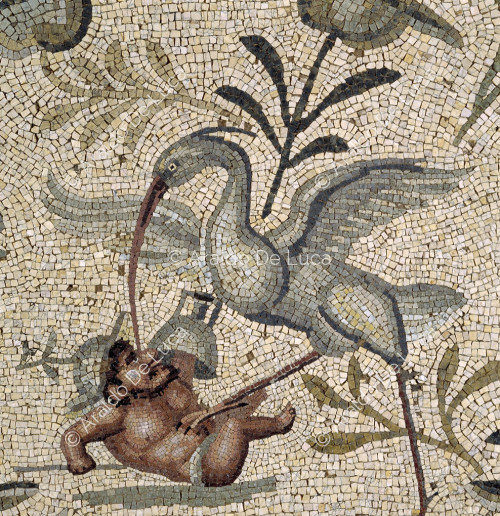 Mosaico con pigmeos y patos. Detalle con pigmeo