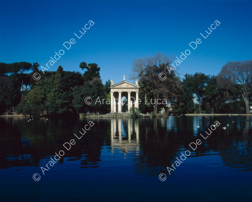 The park of Villa Borghese with the Temple of Aesculapius