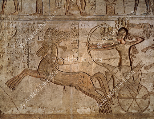 Batalla de Qadesh. Ramsés II en el carro de batalla