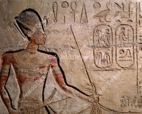 Batalla de Qadesh. Detalle con Ramsés II en el carro de guerra
