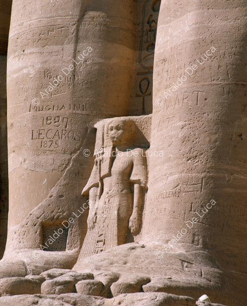 Facade of the Great Temple of Abu Simbel: detail of one of the sons of Ramesses II