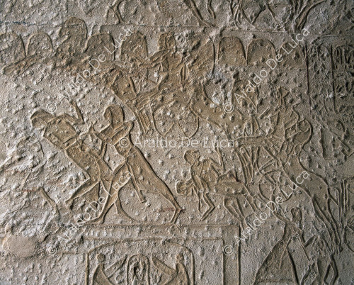 Tempel von Ramses II. Schlacht von Quadesh. Detail mit Soldaten