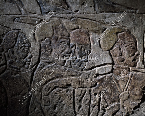 Templo de Ramsés II. Decoración mural. Detalle con prisioneros nubios