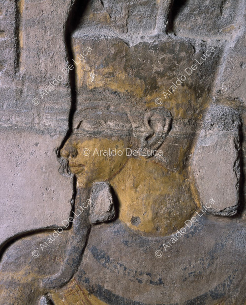 Templo de Ramsés II. Decoración mural. Detalle con prisioneros nubios