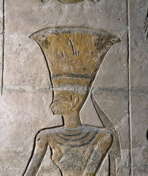 Temple de Ramsès II. Décoration murale. Détail avec personnage