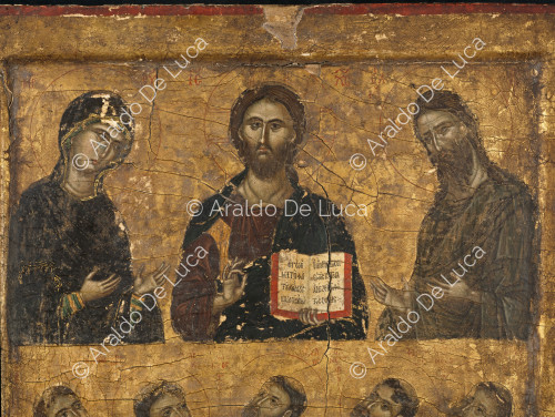 Icono con Cristo, la Virgen y santos. Detalle