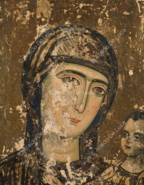 Icono con la Virgen y el Niño. Detalle de los rostros