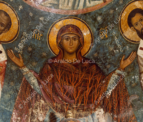 Apsidal fresco with Christ Pantocrator Virgin and Saints. Detail with Madonna
