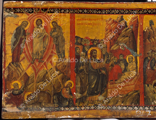 Tafel mit Szenen aus der Passion Christi. Detail mit der Auferstehung und Lazarus