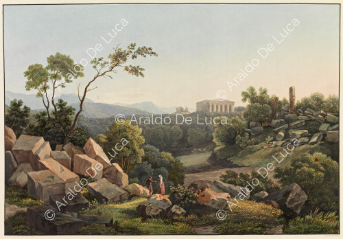 Vue des ruines des Temples de Jupiter Olympien et d'Hercule à Agrigente - Voyage pittoresque en Sicile dédié à son altesse royale Madame la Duchesse de Berry. Tome premier