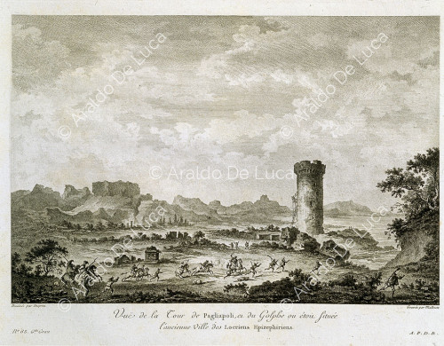 Blick auf den Turm von Pagliapoli und den Golf, in dem sich die antike Stadt Locri Epizephiriens befand