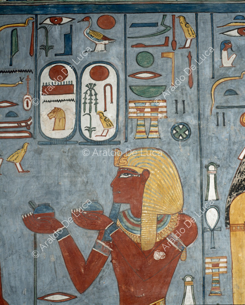 Ramsés I hace ofrendas a Nefertum