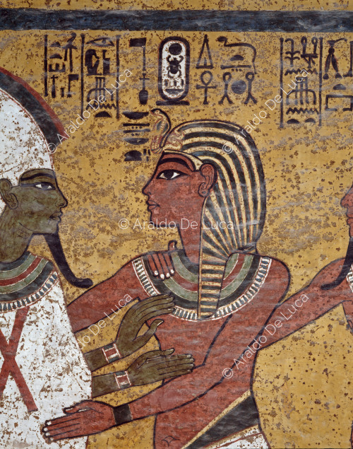 Le pharaon Toutankhamon et le dieu Osiris. Détail