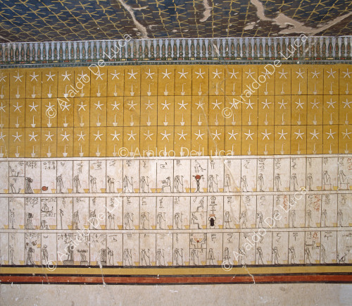Amduat: list of deities, grid with stars and incense burners
