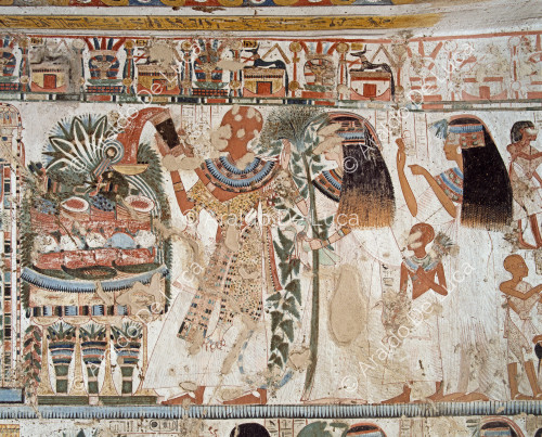 Userhat y Shepset llevan ofrendas a Osiris