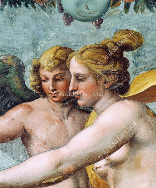 Venus and Cupid. Detail of the lunette ' Venus orders Cupid to shoot Psyche with an arrow'. Loggia of Psyche.