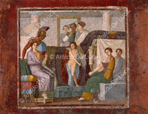 Haus des Marcus Lucretius Fronton. Tablinus. Fresko mit Mars und Venus. Ausschnitt