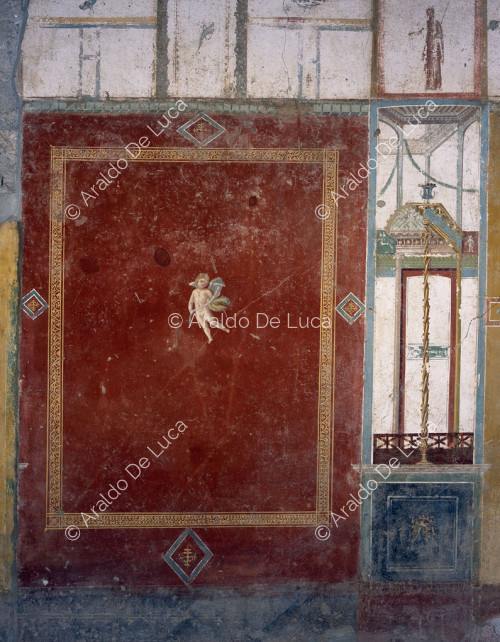 Maison de Pinarius Cerialis. Cubicule. Fresque avec Cupidon. Détail