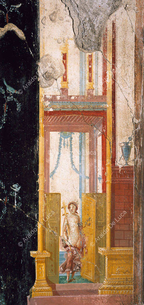 House of the Casti Amanti. Triclinium. Fresco with architectural motif