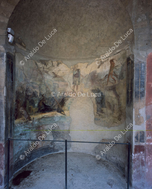 Haus des Menander. Peristyl. Fresko mit Diana und Actaeon