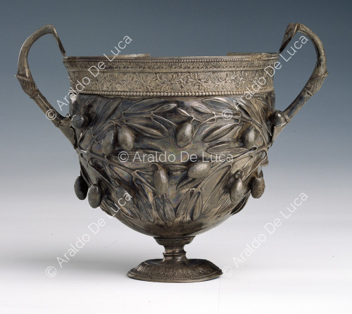 Silver cup embossed with olives