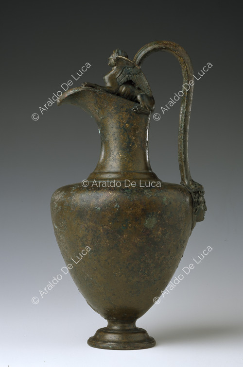 Bronze Pitcher with Sphinx and Satyr