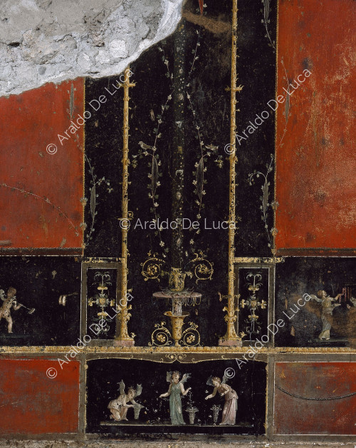 Maison des Vettii. Frise du Triclinium. Fresque avec des cupidons. Détail avec Psychi