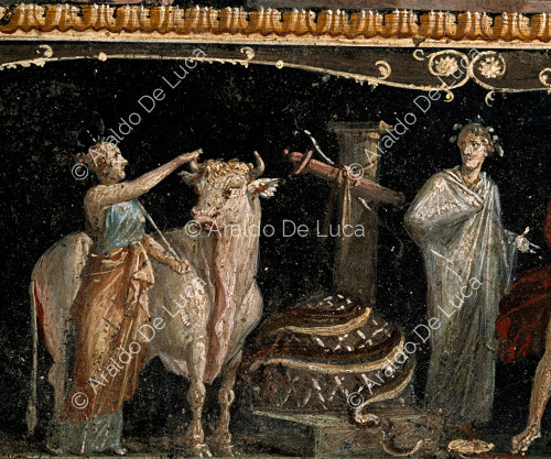 Casa de los Vettii. Friso del triclinio. Fresco con Apolo y Diana