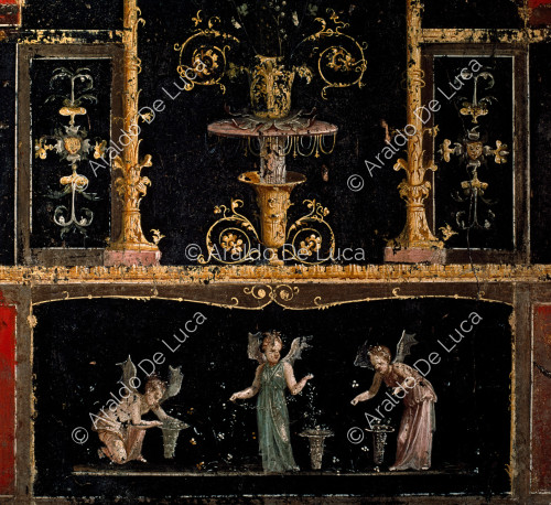 Maison des Vettii. Frise du Triclinium. Fresque avec les Cupidons des orfèvres. Détail