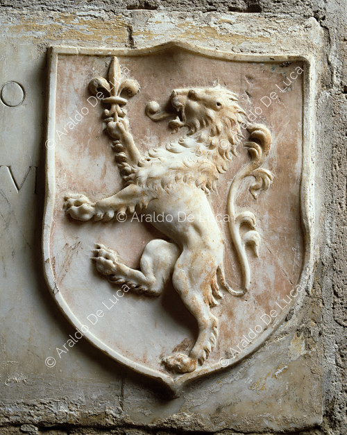 Tombstone of Mark Antony Alois. Coat of arms