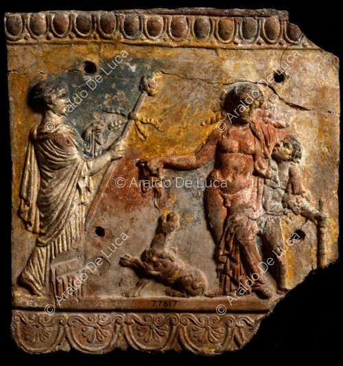 Dioniso appoggiato ad un satiro e Baccante